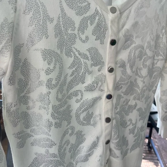 White House Black Market white cardigan with Silver Accents MEDIUM - Picture 2 of 8